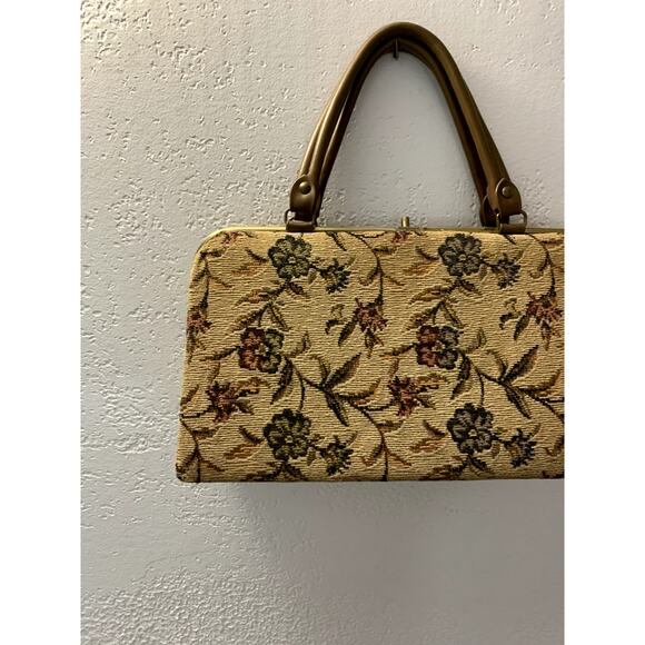 Vintage Tapestry Floral Satchel Kiss lock Handbag -Needlepoint - Picture 5 of 14